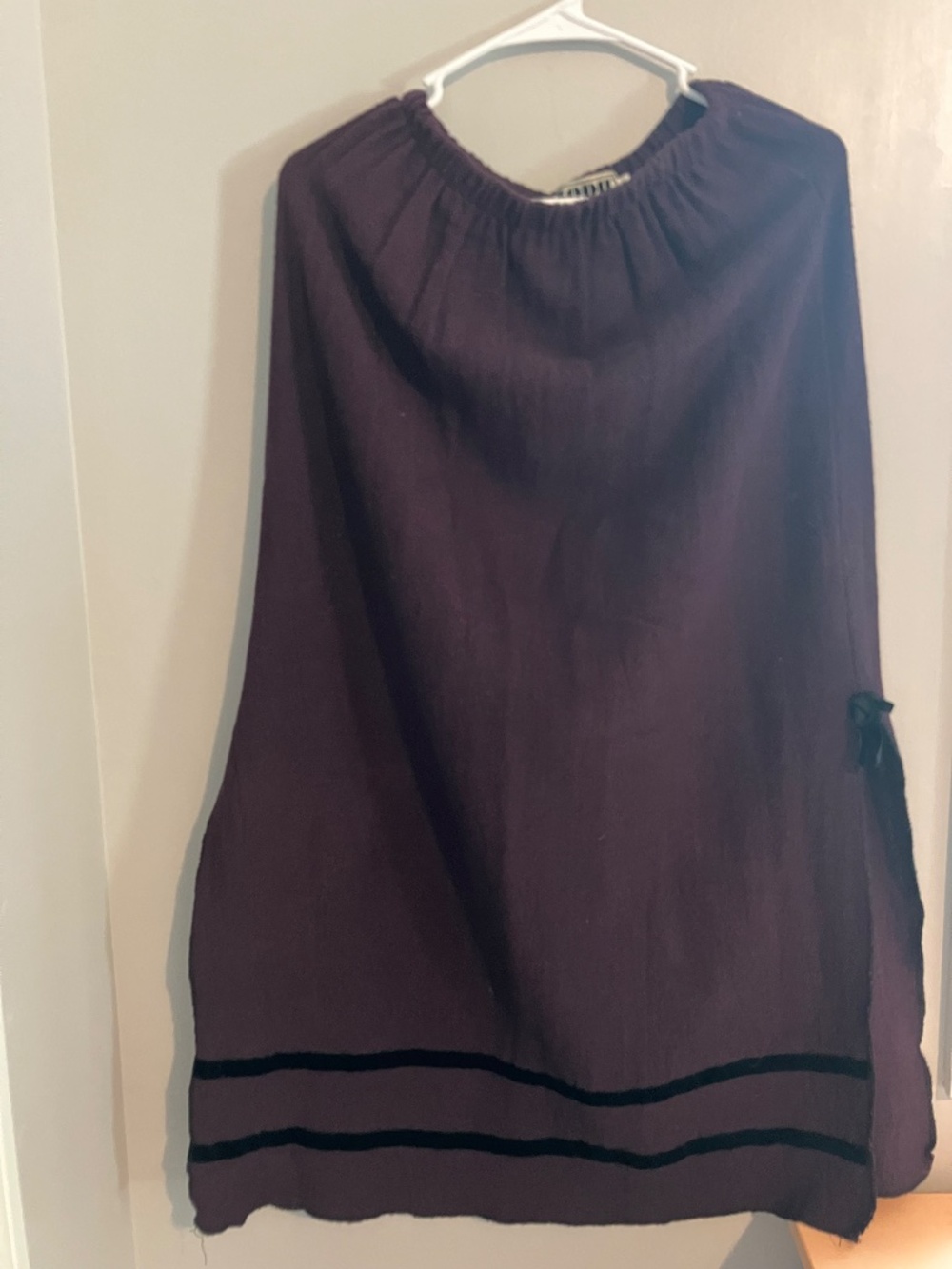 Bodil Art to Wear Dark Plum Maxi Skirt Velvet Trim Elastic Waist Lagenlook